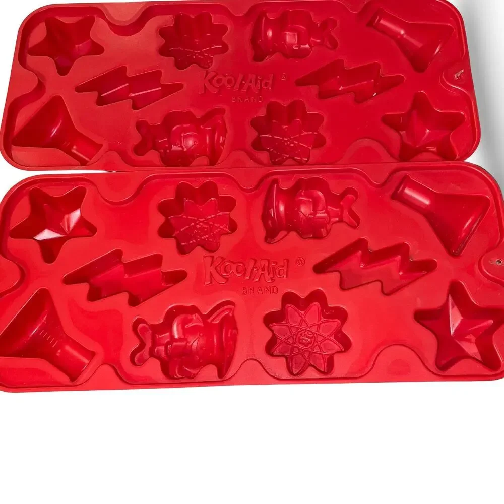 Kool-Aid Man Mad Scientwisted Red Plastic Ice Cube Tray Science Lab Shapes Lot 2